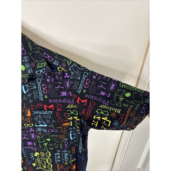 Novelty Science Math Print Button Front Shirt Black Multicolor Men’s XXL STEM - Picture 2 of 4